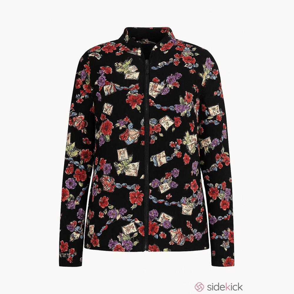 Requirements Woman floral print quilted jacket blazer zipper pockets lined 3X